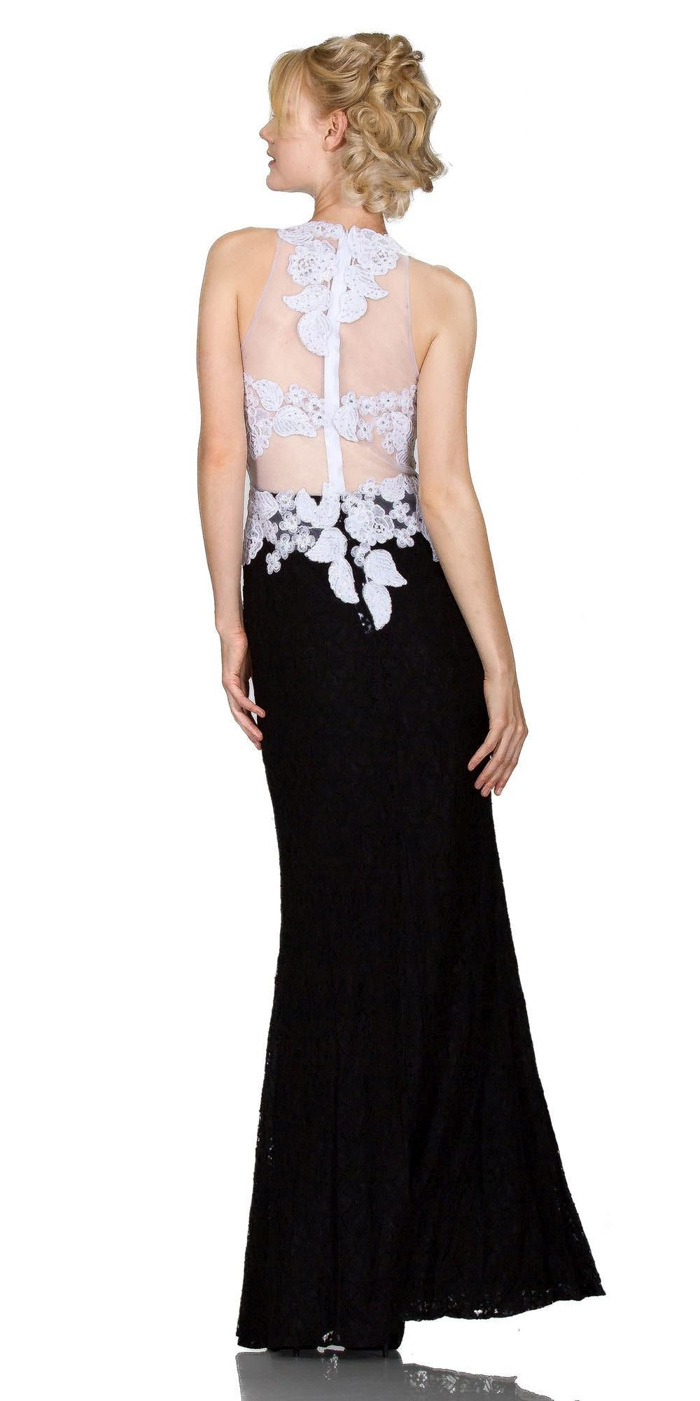 Cinderella Divine 1586 Halter Lace Appliques Mock Two-Piece Gown by DiscountDressShop