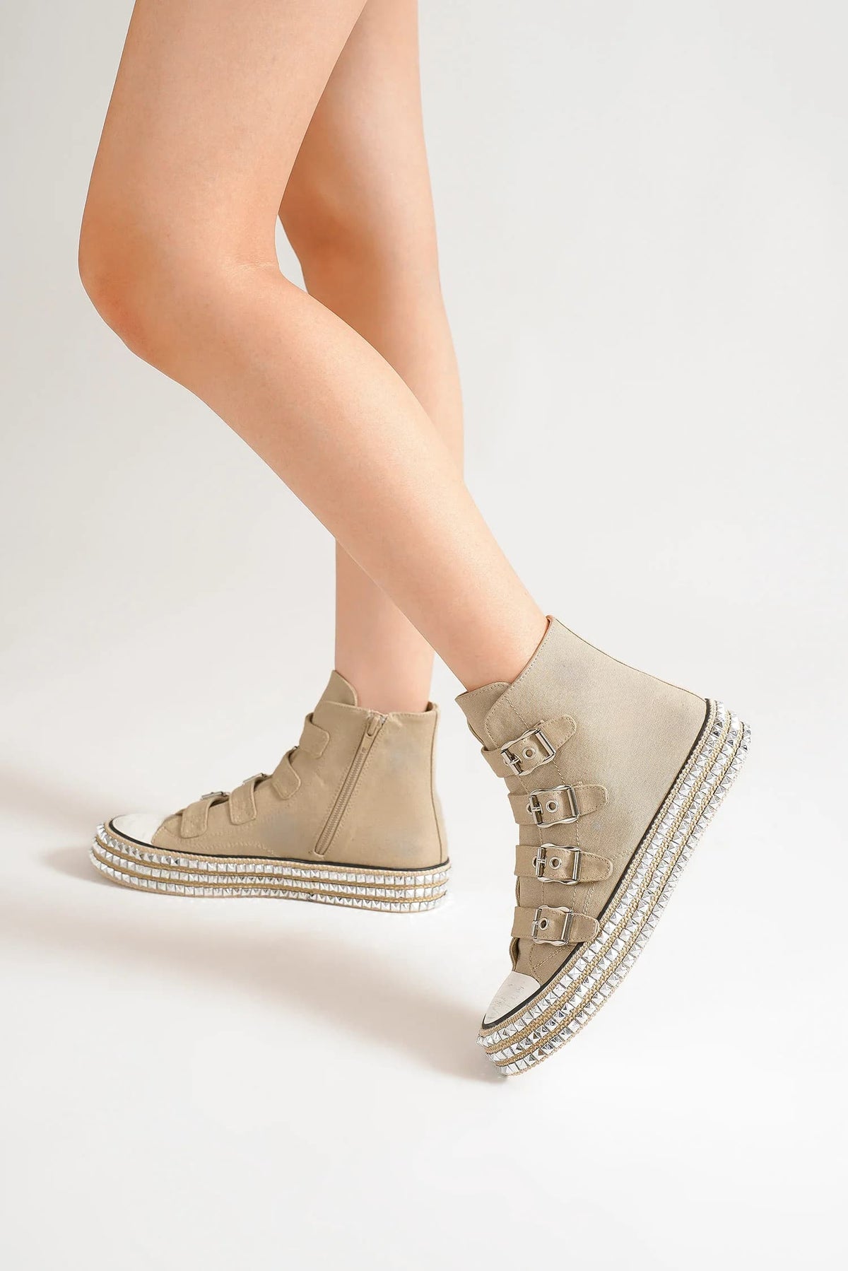 Beast Fashion Multi-Buckle Straps Studded Platform Sneakers by Wild and Free Boutique
