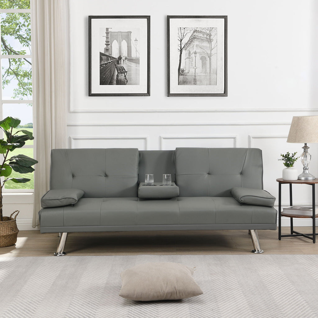 Modern Sofa Bed With Armrest 2 Holders, Wood Frame & Stainless Leg by Unique Piece Furniture