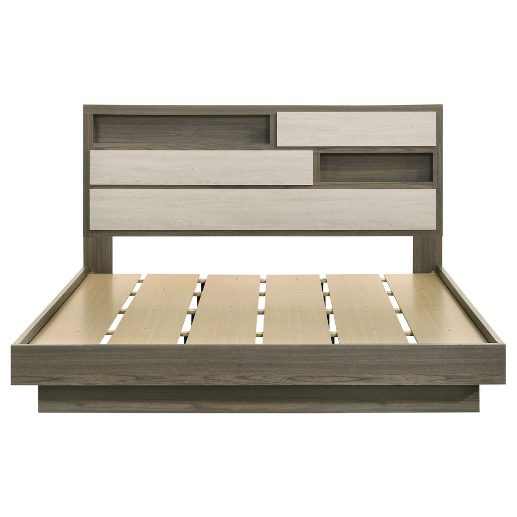 Fenwick Eastern King Bed Bookcase Headboard Grey Oak by Unique Piece Furniture