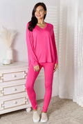 Basic Bae Full Size V-Neck Soft Rayon Long Sleeve Top and Pants Lounge Set by Wild and Free Boutique