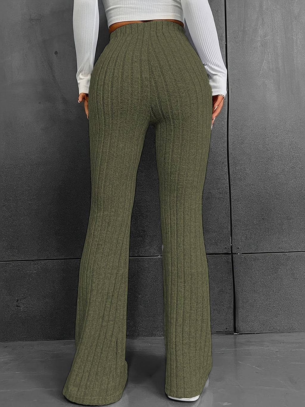Ribbed High Waist Bootcut Pants by Wild and Free Boutique