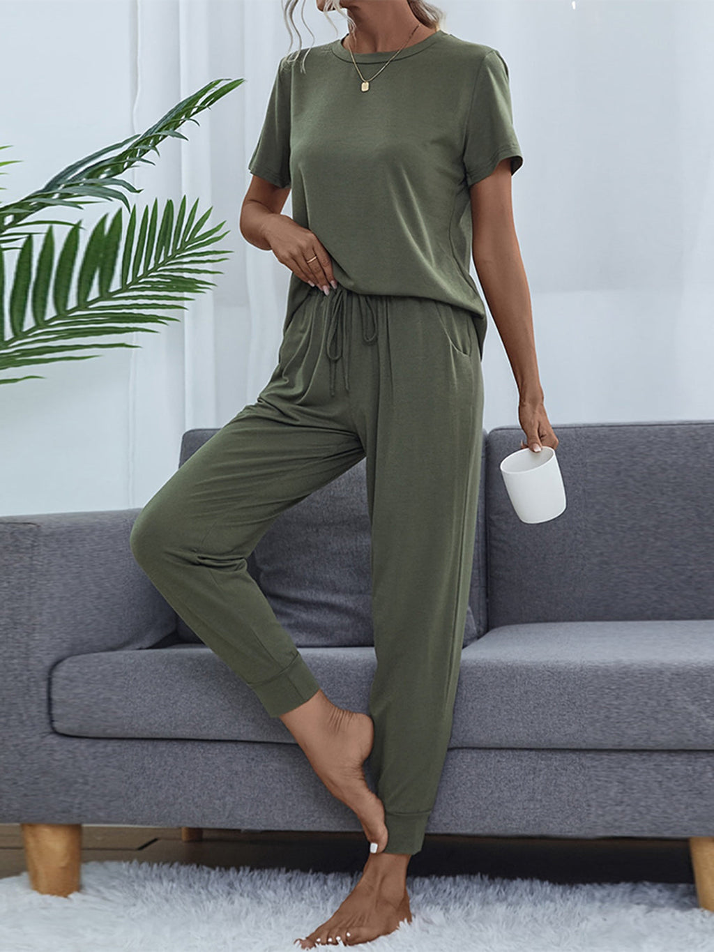 Shiny Round Neck Short Sleeve Top and Pants Set by Wild and Free Boutique