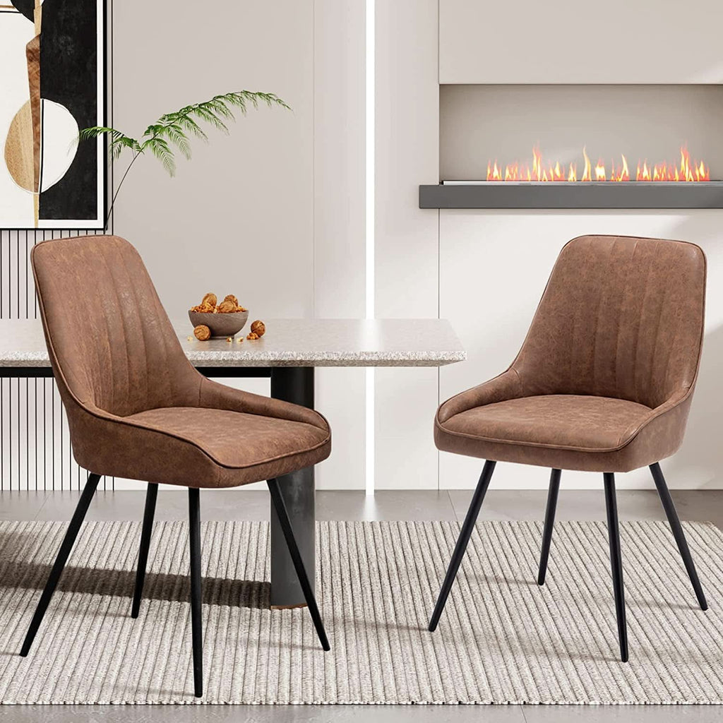 Two Brown Faux Leather Mid Century Modern Dining Chairs by ShipItFurniture