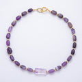 16K Gold Filled 12.5mm Amethyst Rectangle Gemstone Chain 19 Inch Necklace w. Dual Push Gate | WA-00570 by DLUXCA