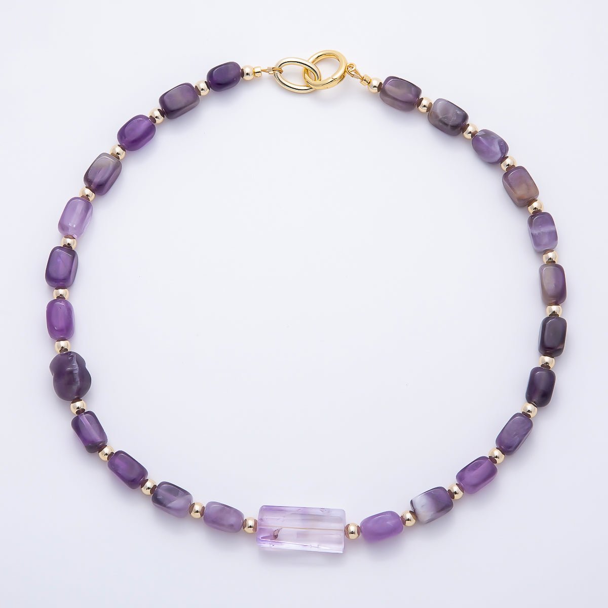 16K Gold Filled 12.5mm Amethyst Rectangle Gemstone Chain 19 Inch Necklace w. Dual Push Gate | WA-00570 by DLUXCA