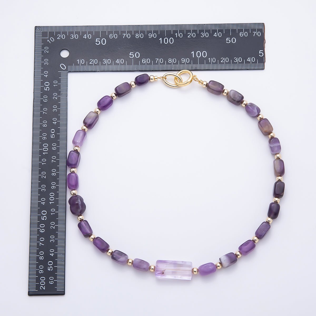 16K Gold Filled 12.5mm Amethyst Rectangle Gemstone Chain 19 Inch Necklace w. Dual Push Gate | WA-00570 by DLUXCA