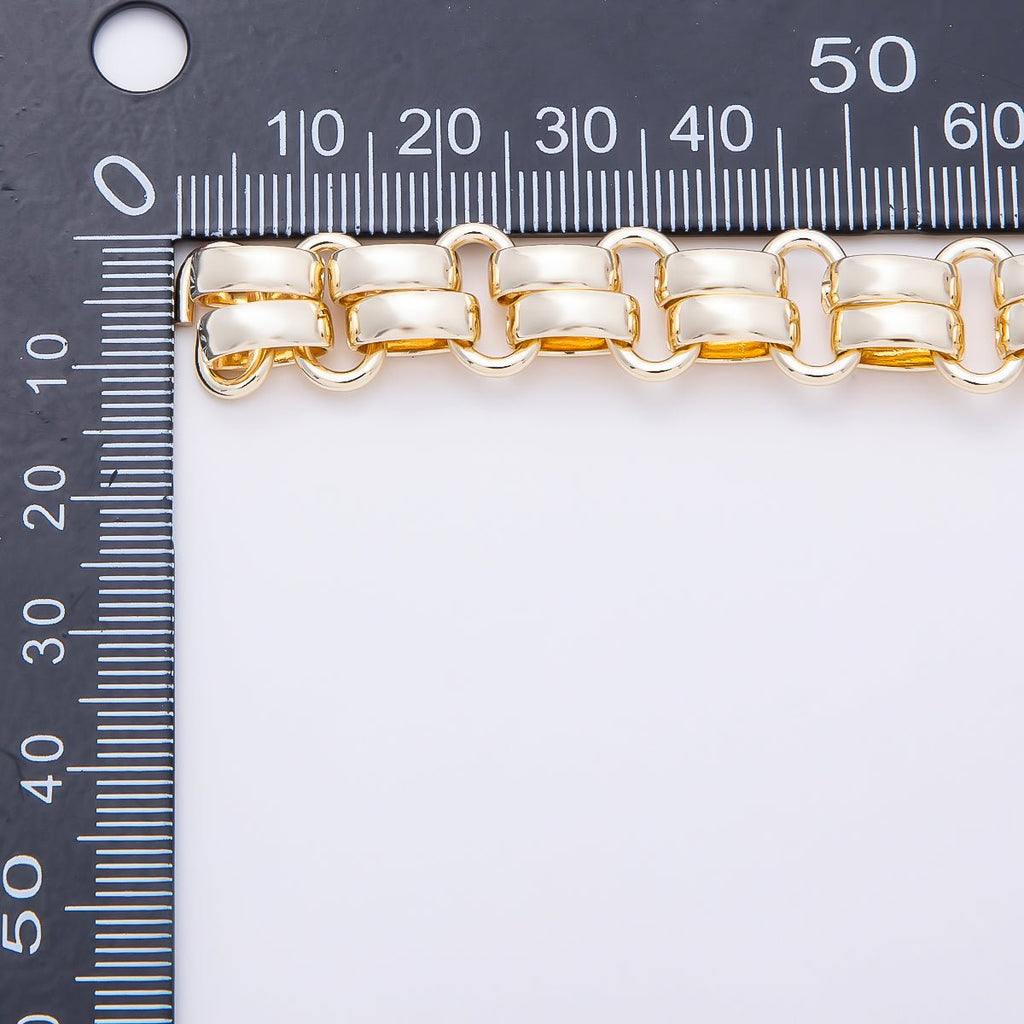 16K Gold Filled 12mm Double Scalloped Link Panther Unfinished Chain by Yard | Roll-01899 by DLUXCA