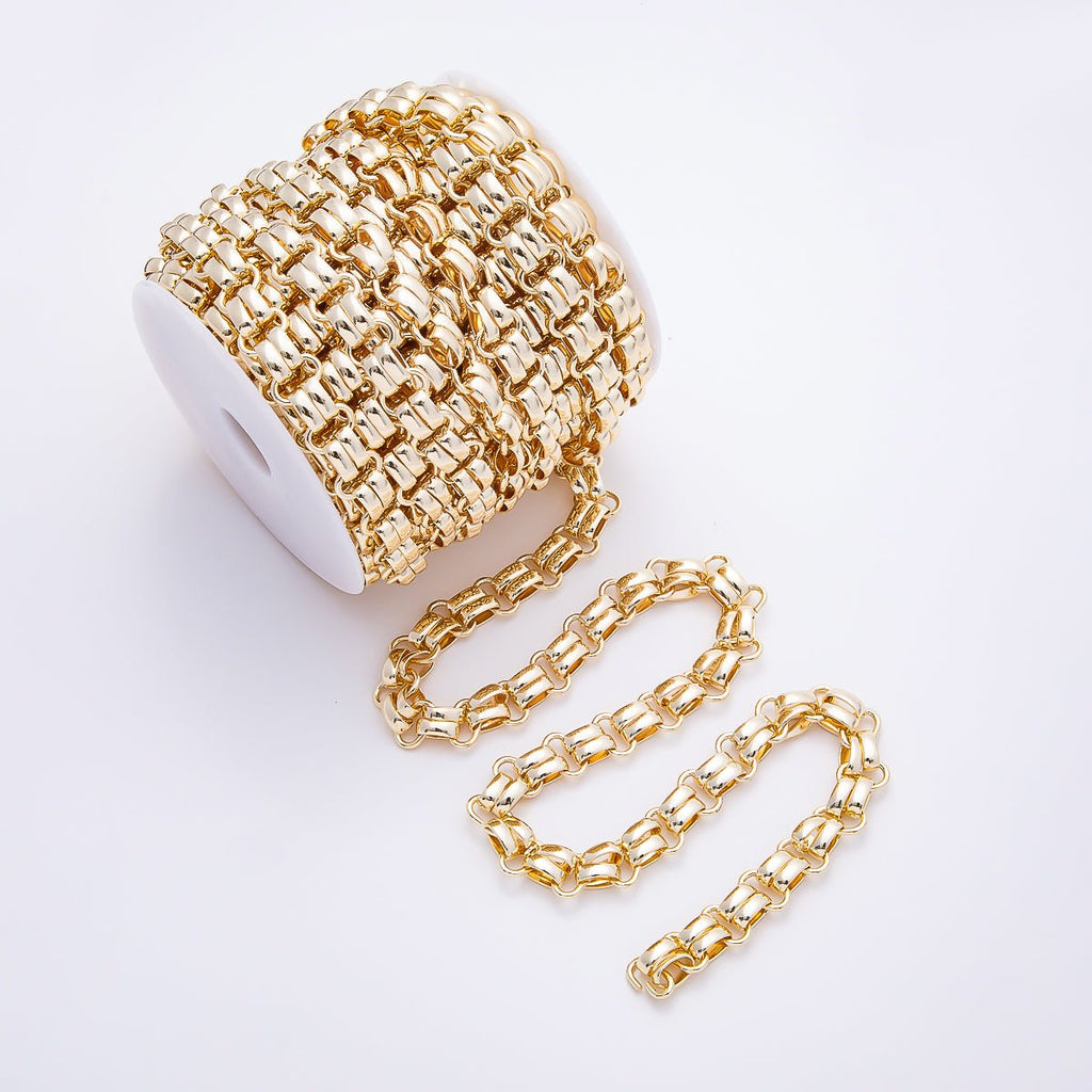 16K Gold Filled 12mm Double Scalloped Link Panther Unfinished Chain by Yard | Roll-01899 by DLUXCA