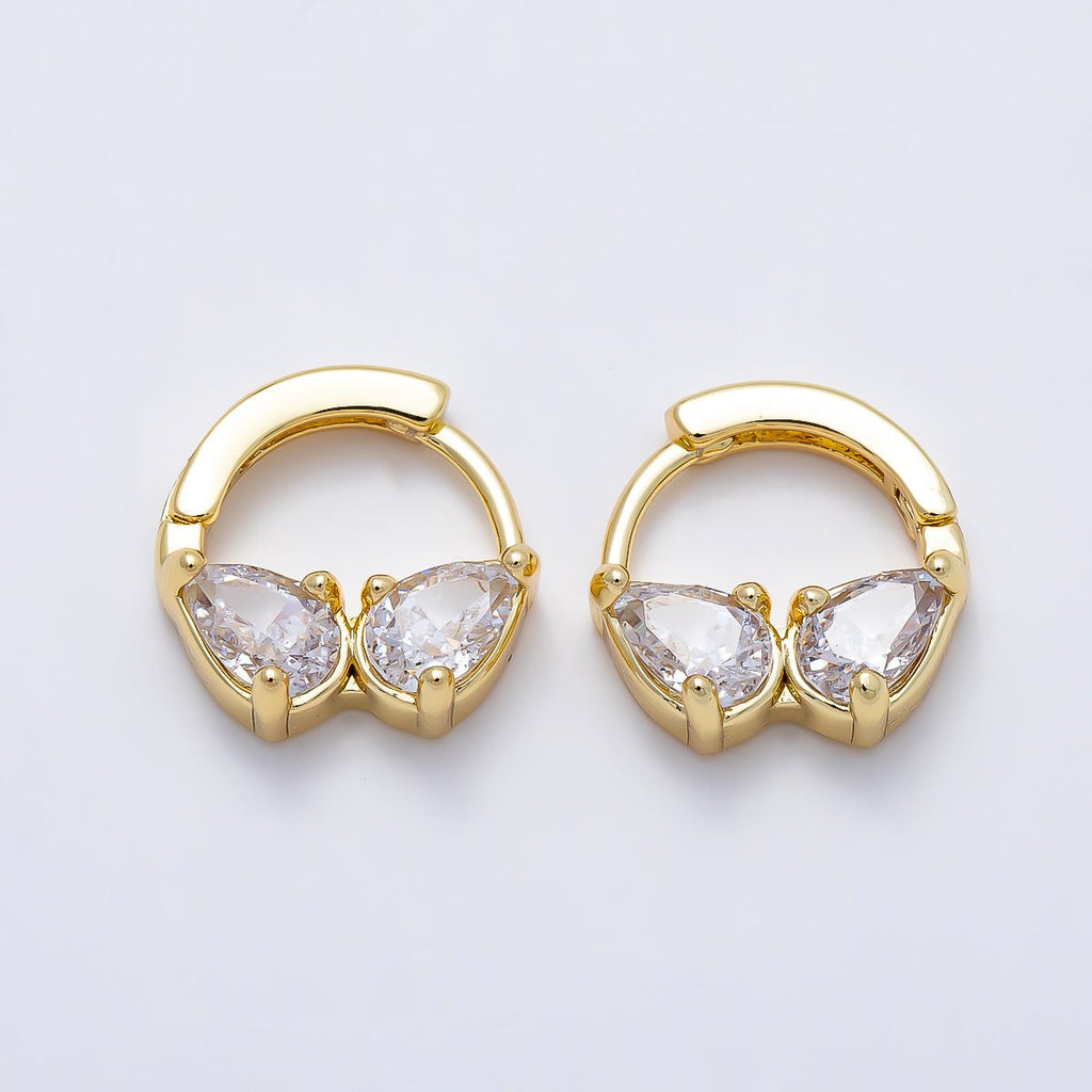 16K Gold Filled 13.5mm Double Clear CZ Teardrop Cartilage Huggie | Earrings-00756 by DLUXCA