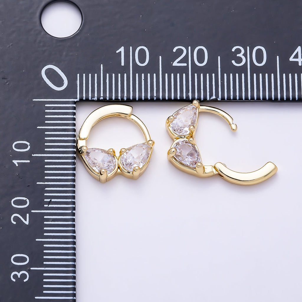 16K Gold Filled 13.5mm Double Clear CZ Teardrop Cartilage Huggie | Earrings-00756 by DLUXCA