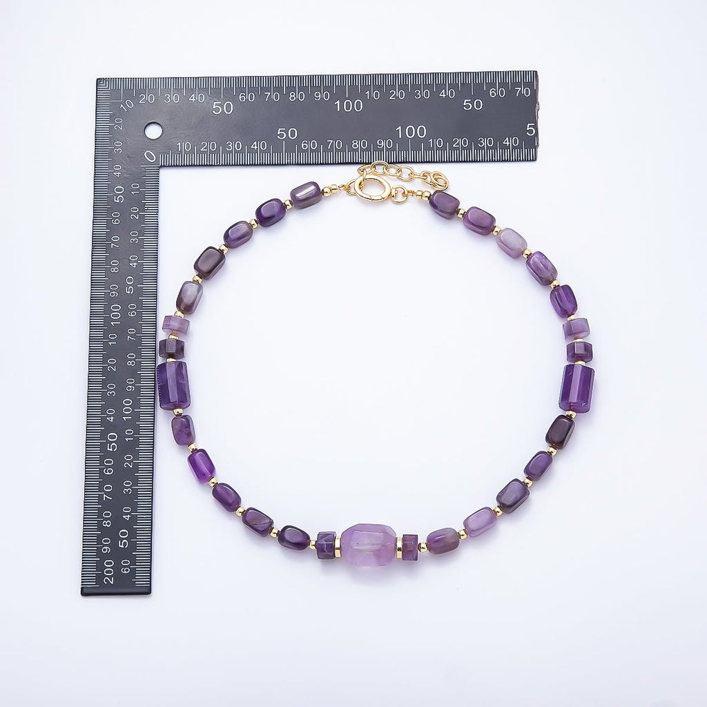 16K Gold Filled 15mm Amethyst Tube Rectangle Gemstone Chain 18.5 Inch Necklace w. Push Gate | WA-00391 by DLUXCA