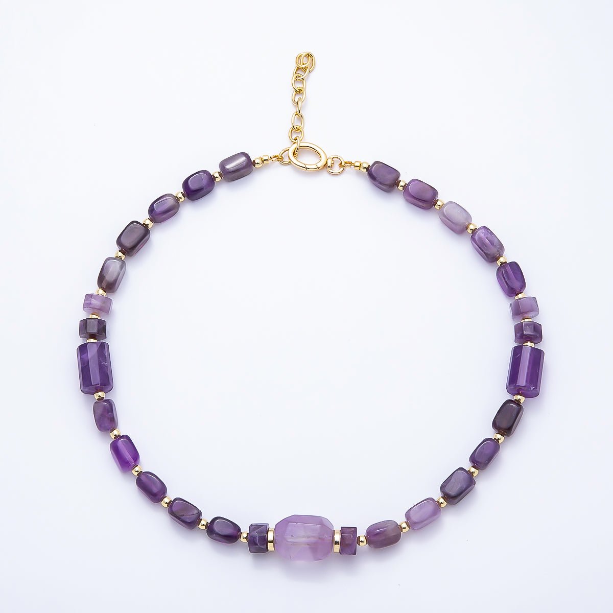 16K Gold Filled 15mm Amethyst Tube Rectangle Gemstone Chain 18.5 Inch Necklace w. Push Gate | WA-00391 by DLUXCA