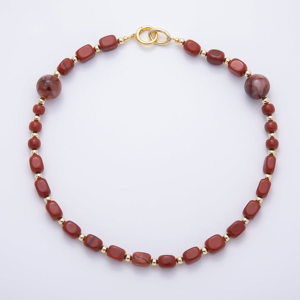 16K Gold Filled 16.5mm Carnelian Round Rectangle Gemstone Chain 19 Inch Necklace w. Dual Push Gate | WA-00537 by DLUXCA