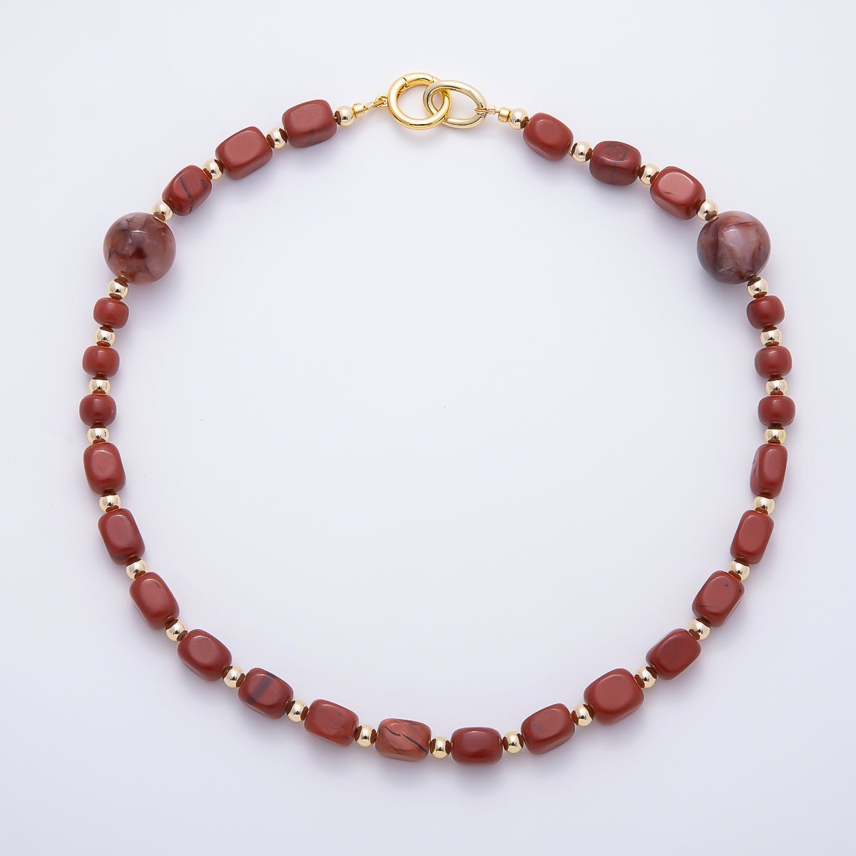 16K Gold Filled 16.5mm Carnelian Round Rectangle Gemstone Chain 19 Inch Necklace w. Dual Push Gate | WA-00537 by DLUXCA