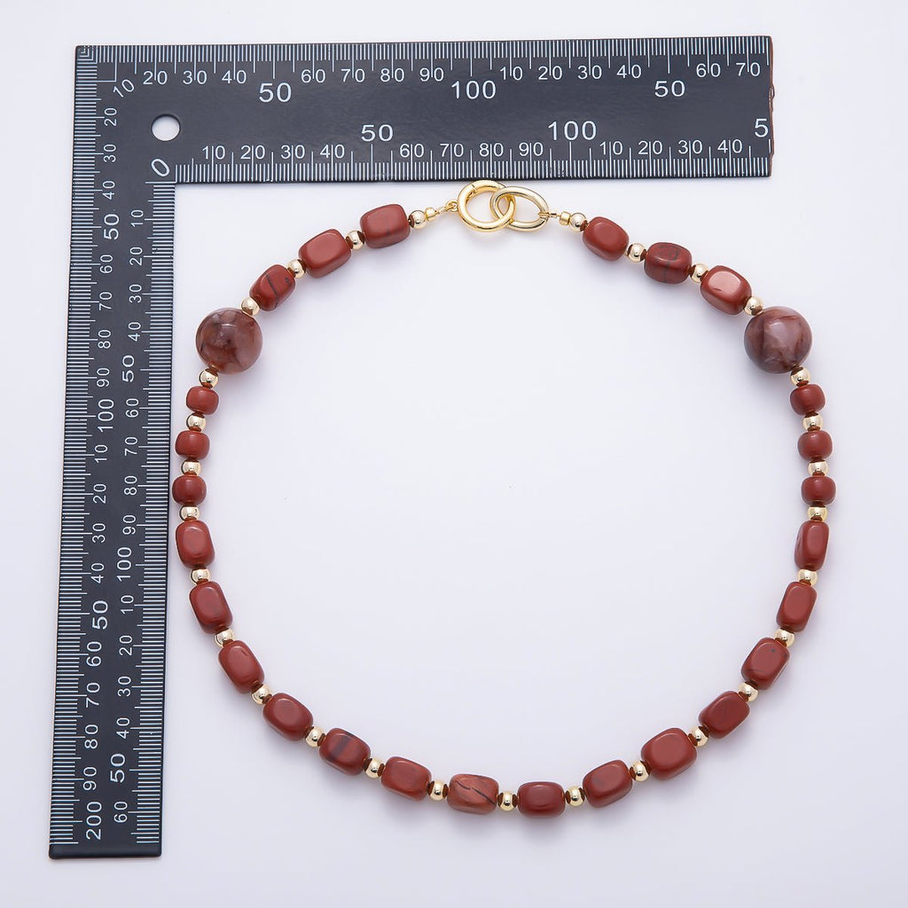 16K Gold Filled 16.5mm Carnelian Round Rectangle Gemstone Chain 19 Inch Necklace w. Dual Push Gate | WA-00537 by DLUXCA