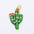 16K Gold Filled 27mm Clear CZ Plant Cactus Enamel Charm | Charms-01510 by DLUXCA