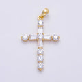 16K Gold Filled 35mm Clear CZ Baguette Round Religious Cross Pendant | Charms-01540 by DLUXCA