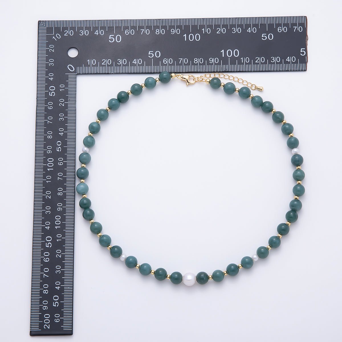 16K Gold Filled 4mm Shell Pearl Green Aventurine Bead Round Gemstone Chain 16.5 Inch Necklace | WA-00128 by DLUXCA