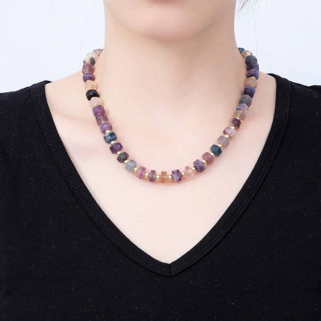 16K Gold Filled 9.1mm Tourmaline Tube Rondelle Gemstone Chain 19 Inch Necklace w. Sailor Clasps | WA-00499 by DLUXCA
