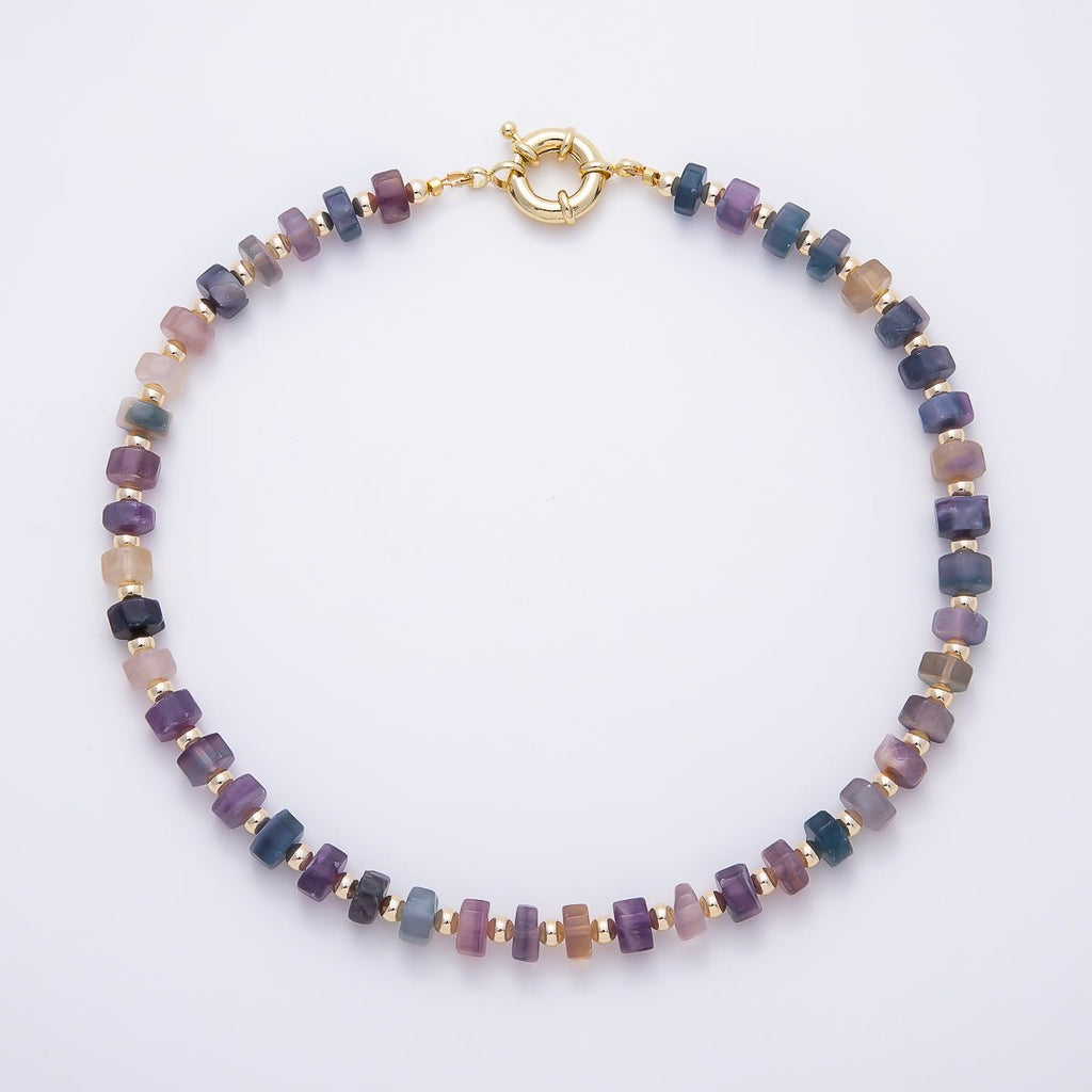 16K Gold Filled 9.1mm Tourmaline Tube Rondelle Gemstone Chain 19 Inch Necklace w. Sailor Clasps | WA-00499 by DLUXCA
