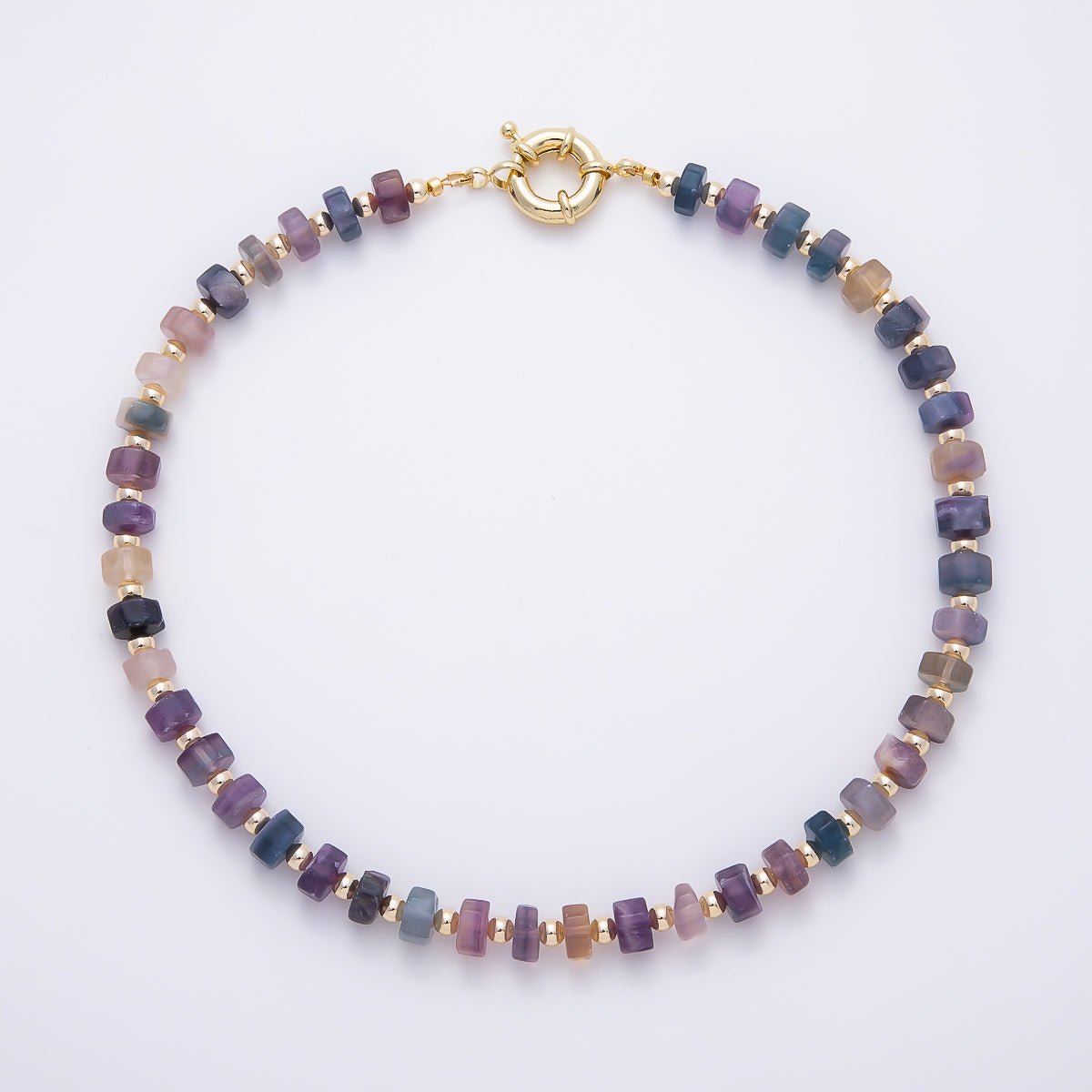 16K Gold Filled 9.1mm Tourmaline Tube Rondelle Gemstone Chain 19 Inch Necklace w. Sailor Clasps | WA-00499 by DLUXCA