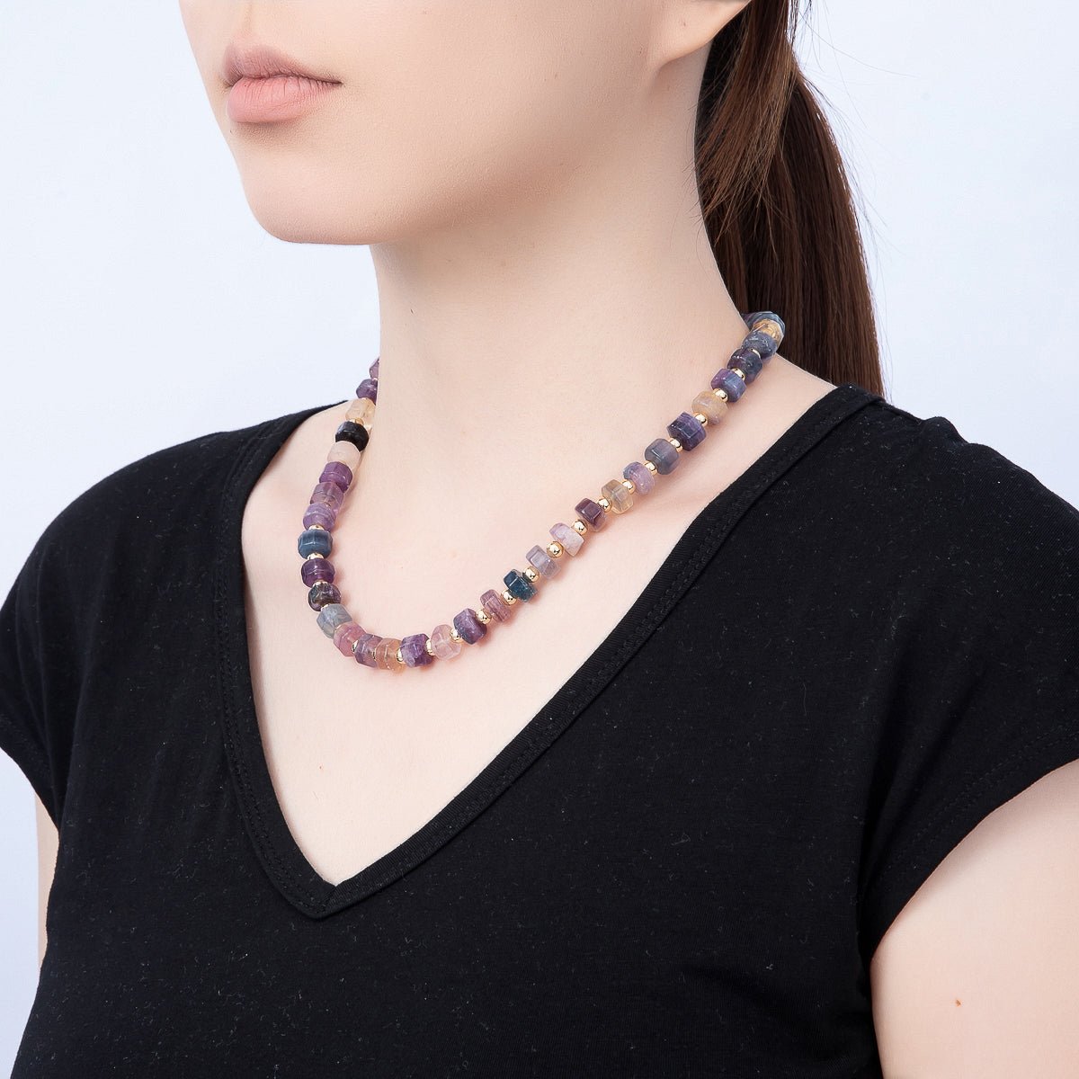 16K Gold Filled 9.1mm Tourmaline Tube Rondelle Gemstone Chain 19 Inch Necklace w. Sailor Clasps | WA-00499 by DLUXCA