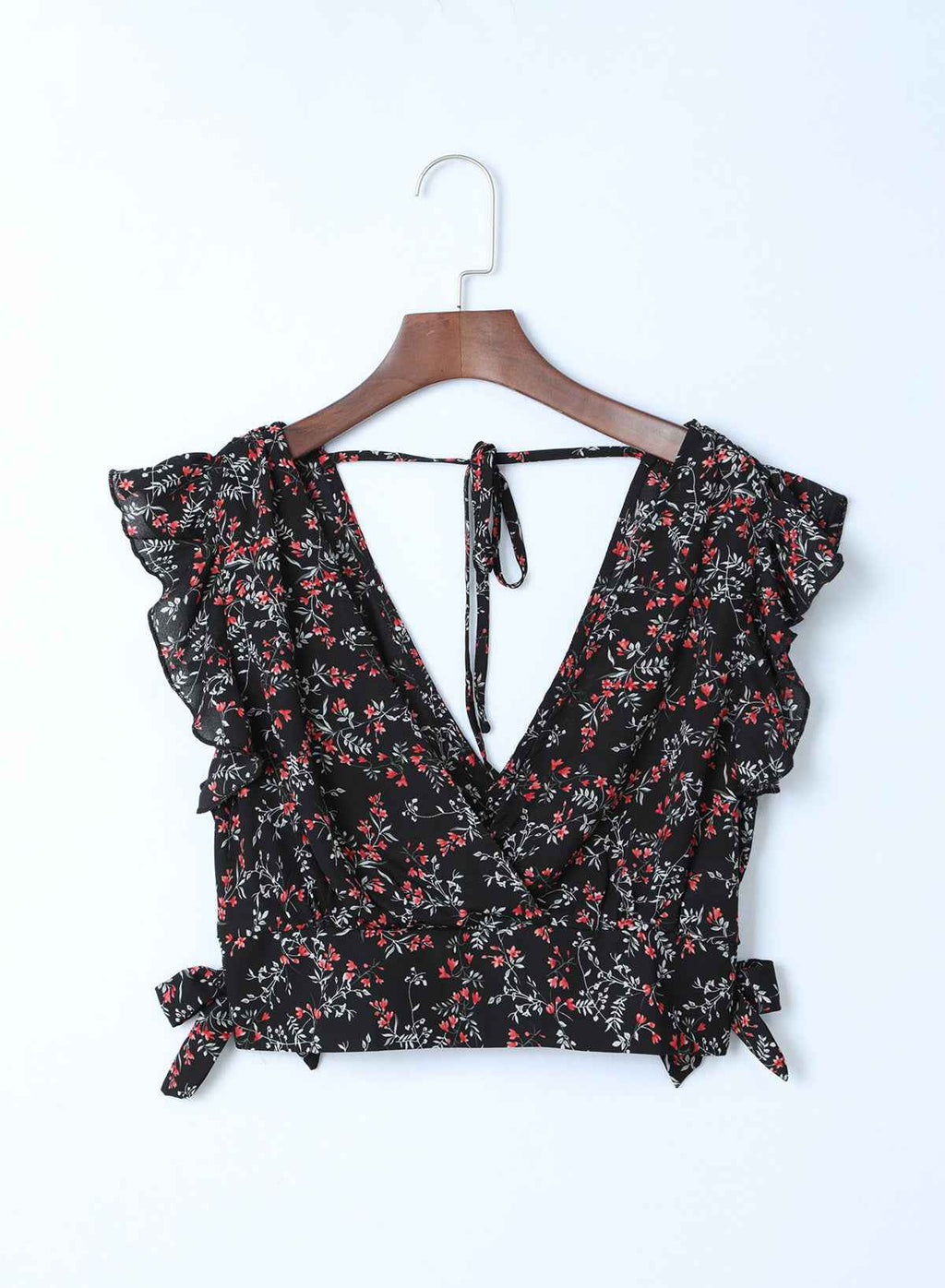 Black Multicolor Floral Ruffled Crop Top and Maxi Skirt Set by Wild and Free Boutique