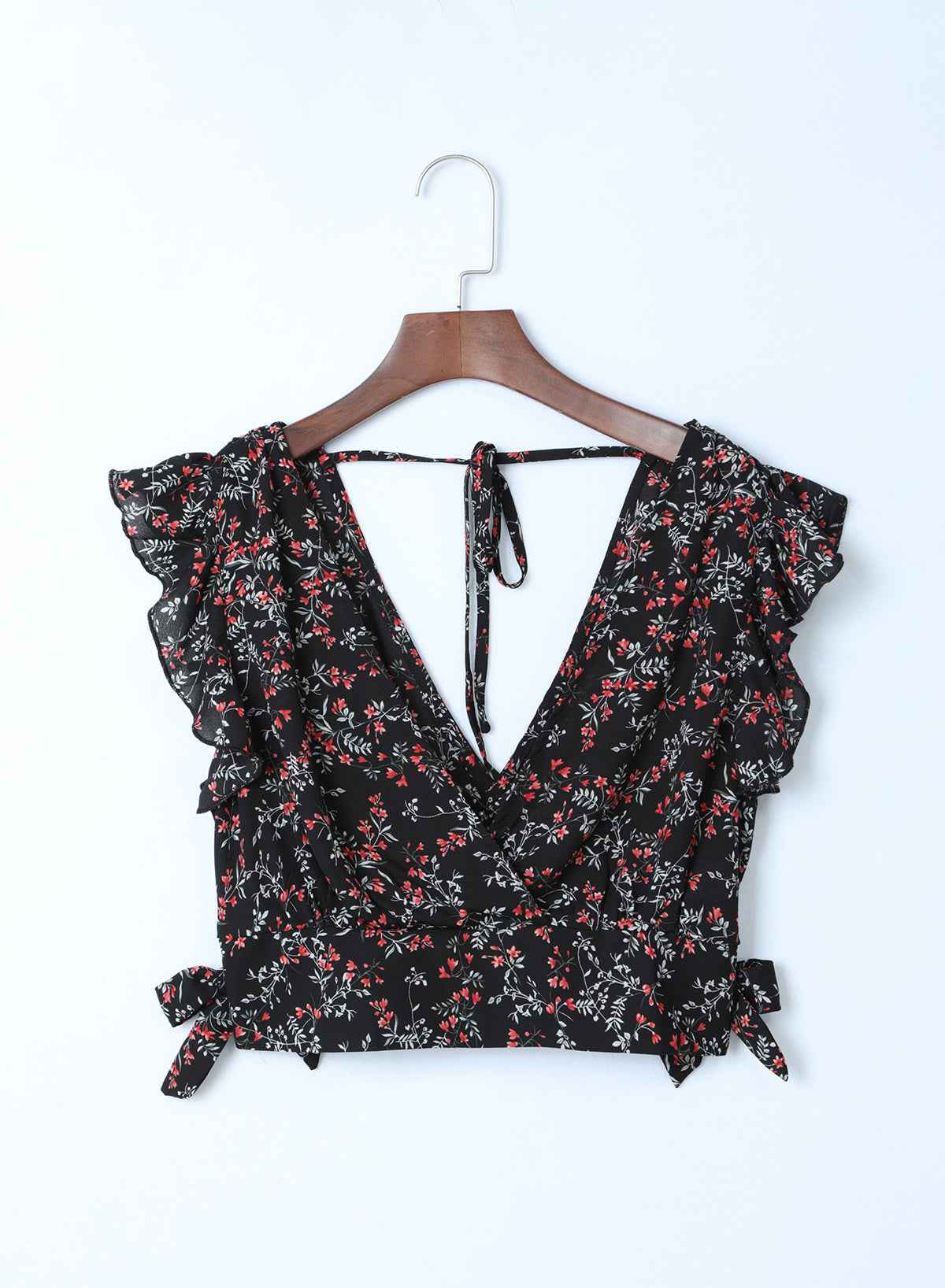 Black Multicolor Floral Ruffled Crop Top and Maxi Skirt Set by Wild and Free Boutique