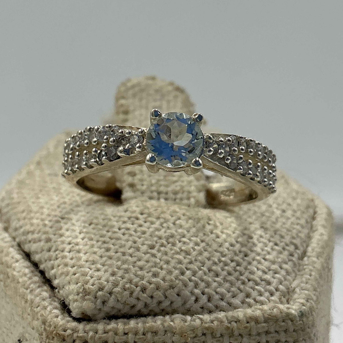 Sterling Silver Beaded Band Aquamarine Ring- Size 8 - Peace, Courage & Clear Communication by Sacred Crystals