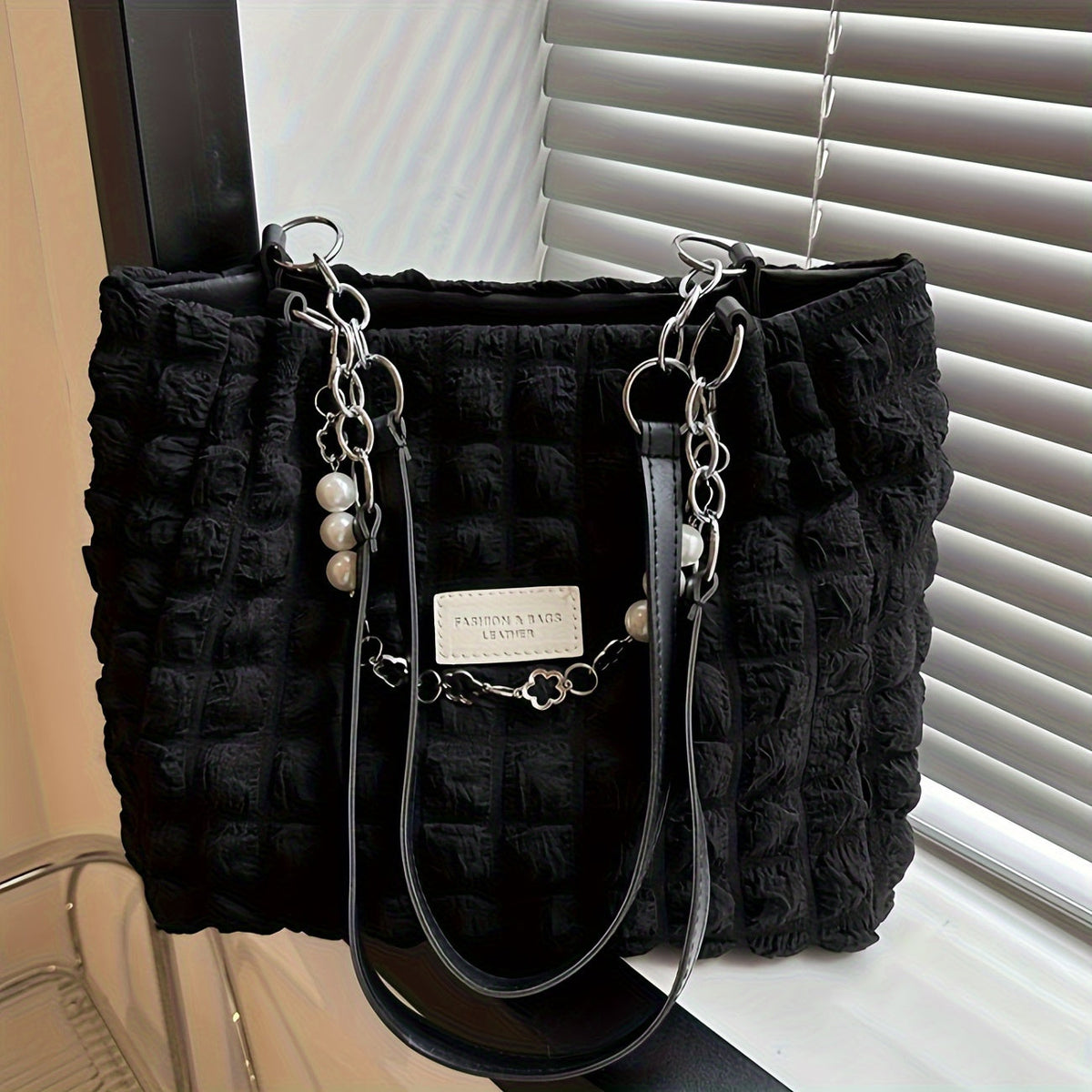Elegant Women's Structured Pleated Bubble Shoulder Bag by Trendy Attic Store01