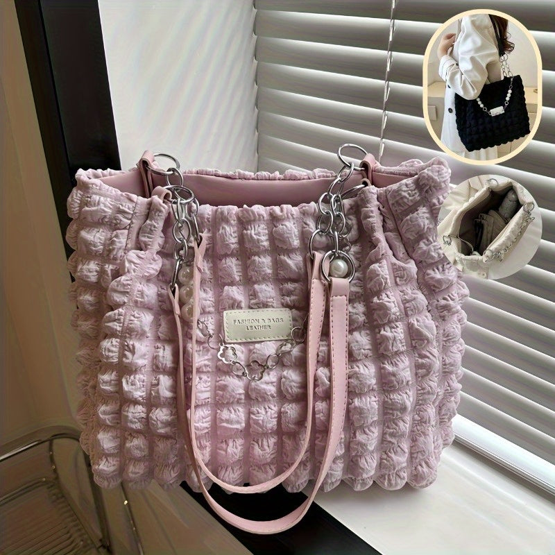] Elegant Women's Structured Pleated Bubble Shoulder Bag by Trendy Attic Store01