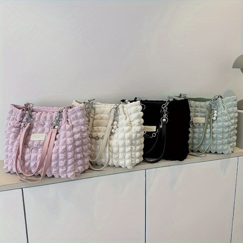 Elegant Women's Structured Pleated Bubble Shoulder Bag by Trendy Attic Store01