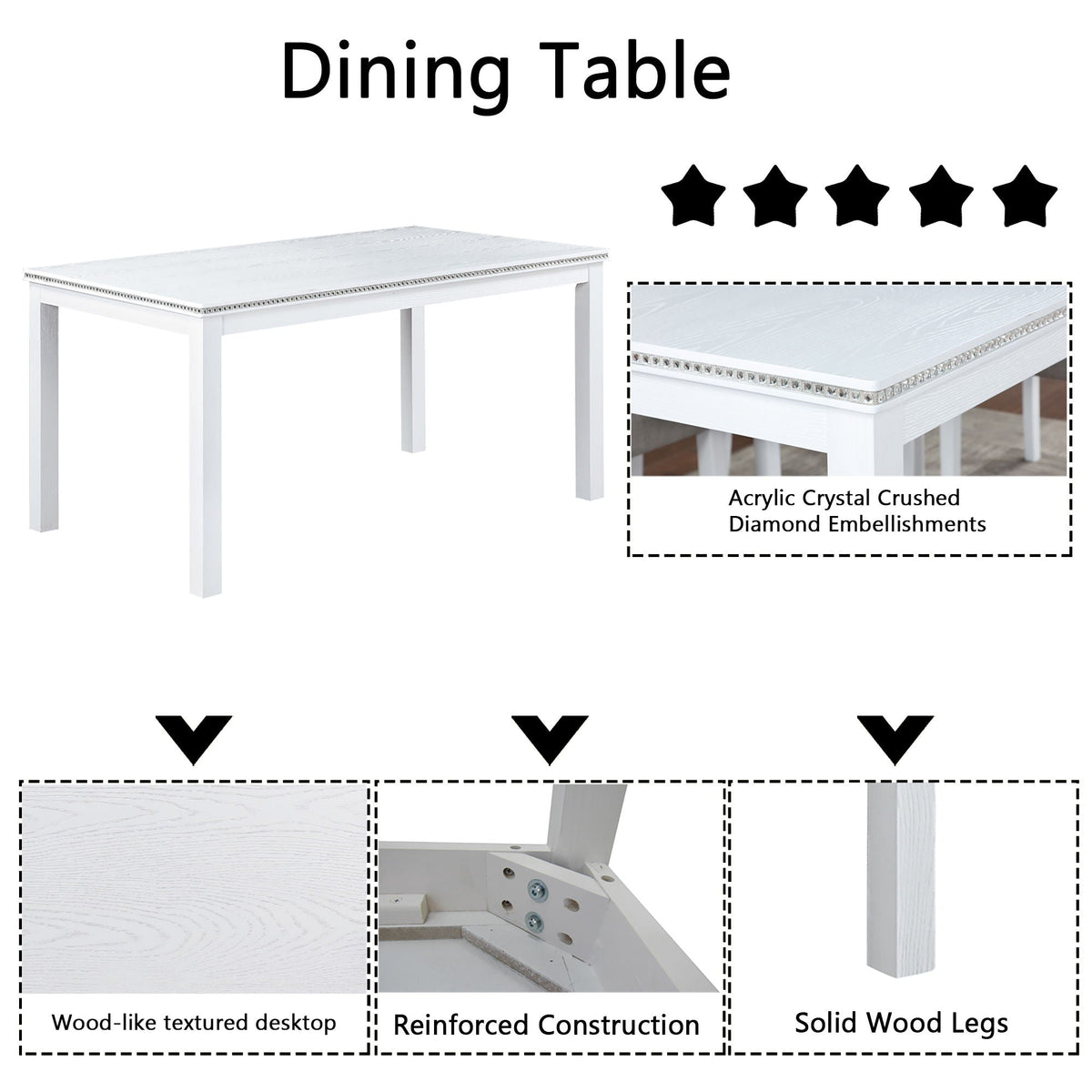 Dining Table Set With Crystal Decoration And Upholstered Chairs by Unique Piece Furniture