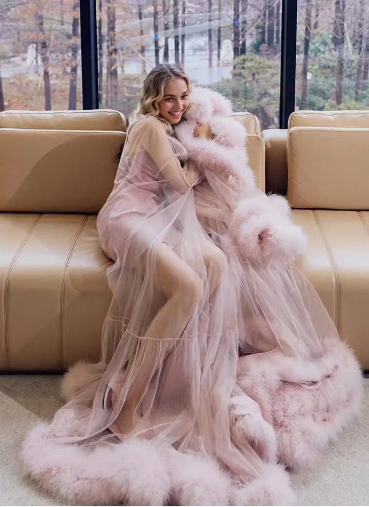 2-Layer Thick Feather Tulle Robe Set – Luxury Photoshoot / Holiday Glam Gown (Multi-Color) by SelenaHuanStudio