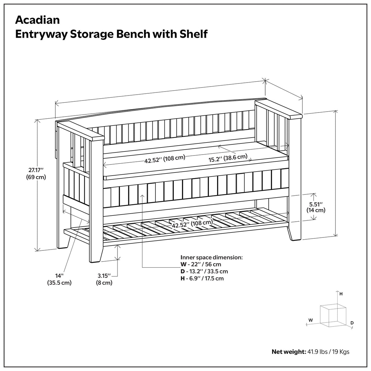 Acadian - Entryway Storage Bench With Shelf - Brown by Unique Piece Furniture