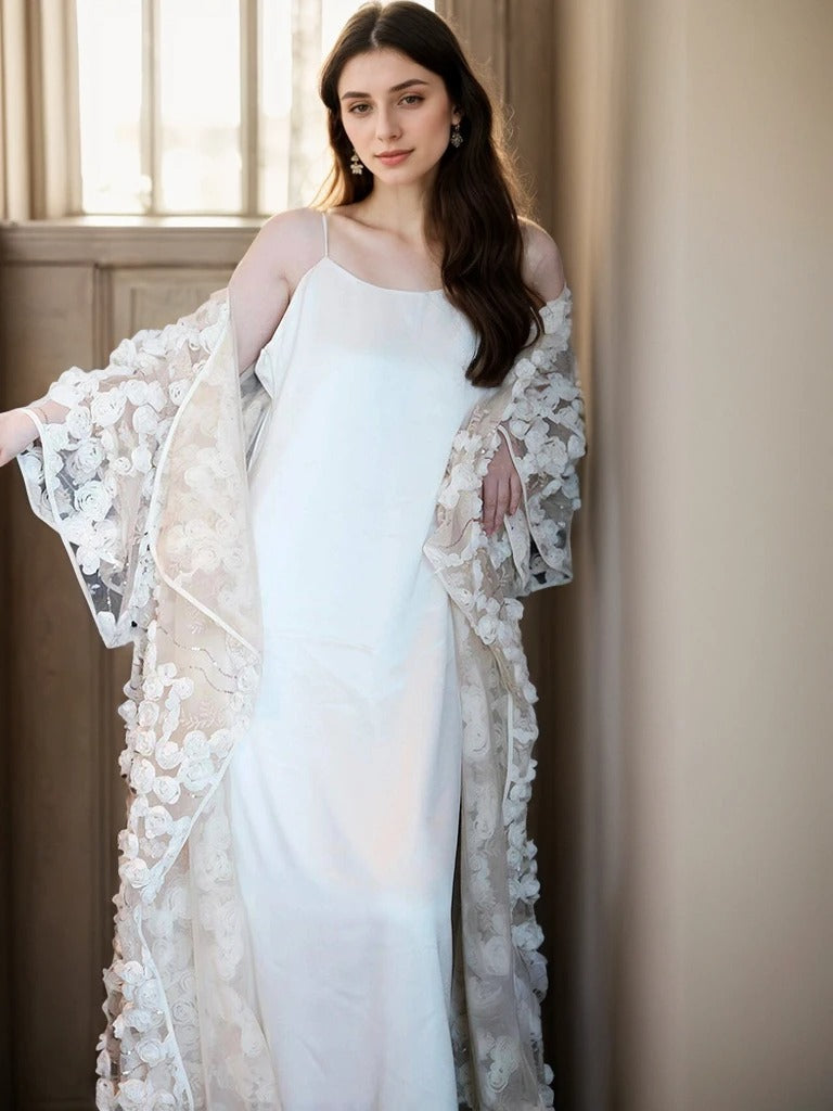 Ethereal 3D Floral Lace Bridal Robe – Elegant Sheer Wedding Cover-Up by SelenaHuanStudio