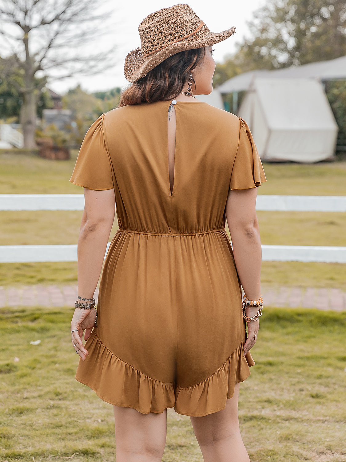 Plus Size Ruffled V-Neck Short Sleeve Romper by Wild and Free Boutique