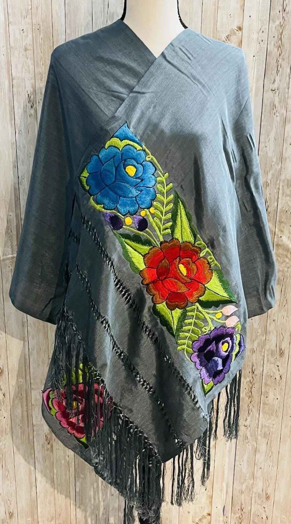 Embroidered Silk Handmade Mexican Shawls Rebosos Bordados en Ceda
