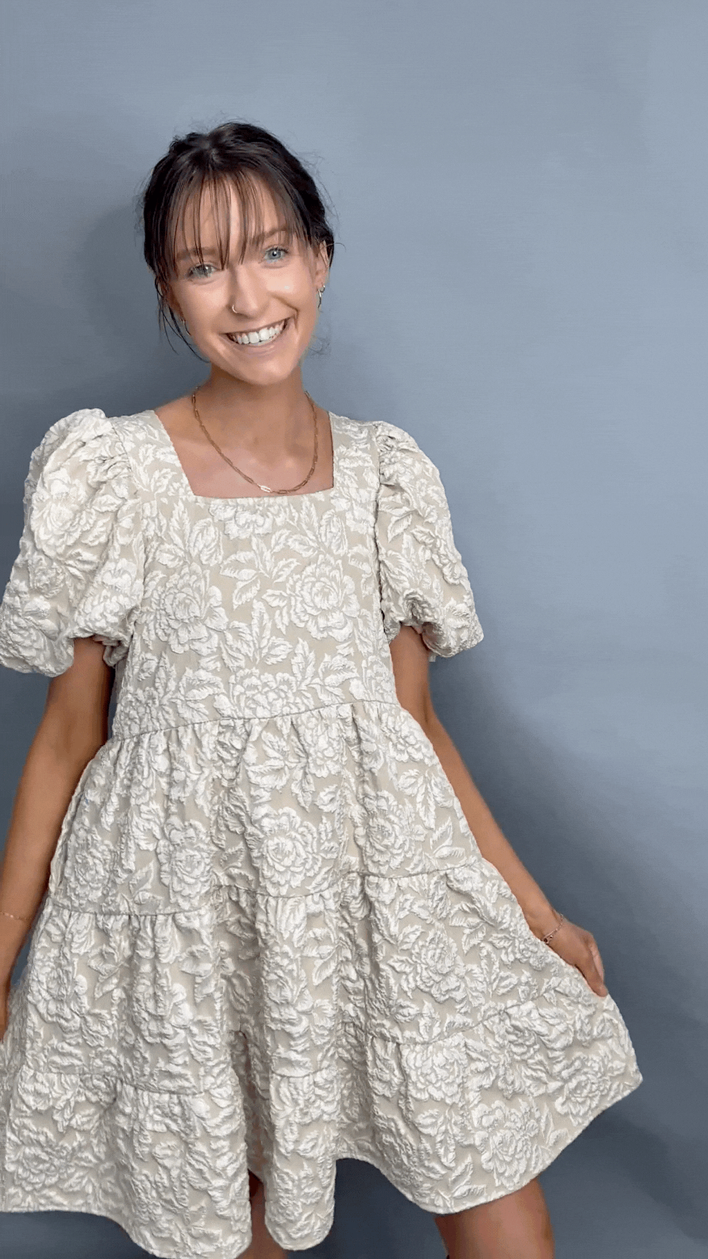 Dolly Doll Jacquard Dress, Beige by Grace+Emma