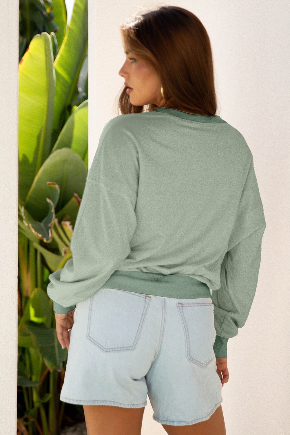 Coffee Raw Edge Flower Patch Drop Shoulder Casual Top by Wild and Free Boutique