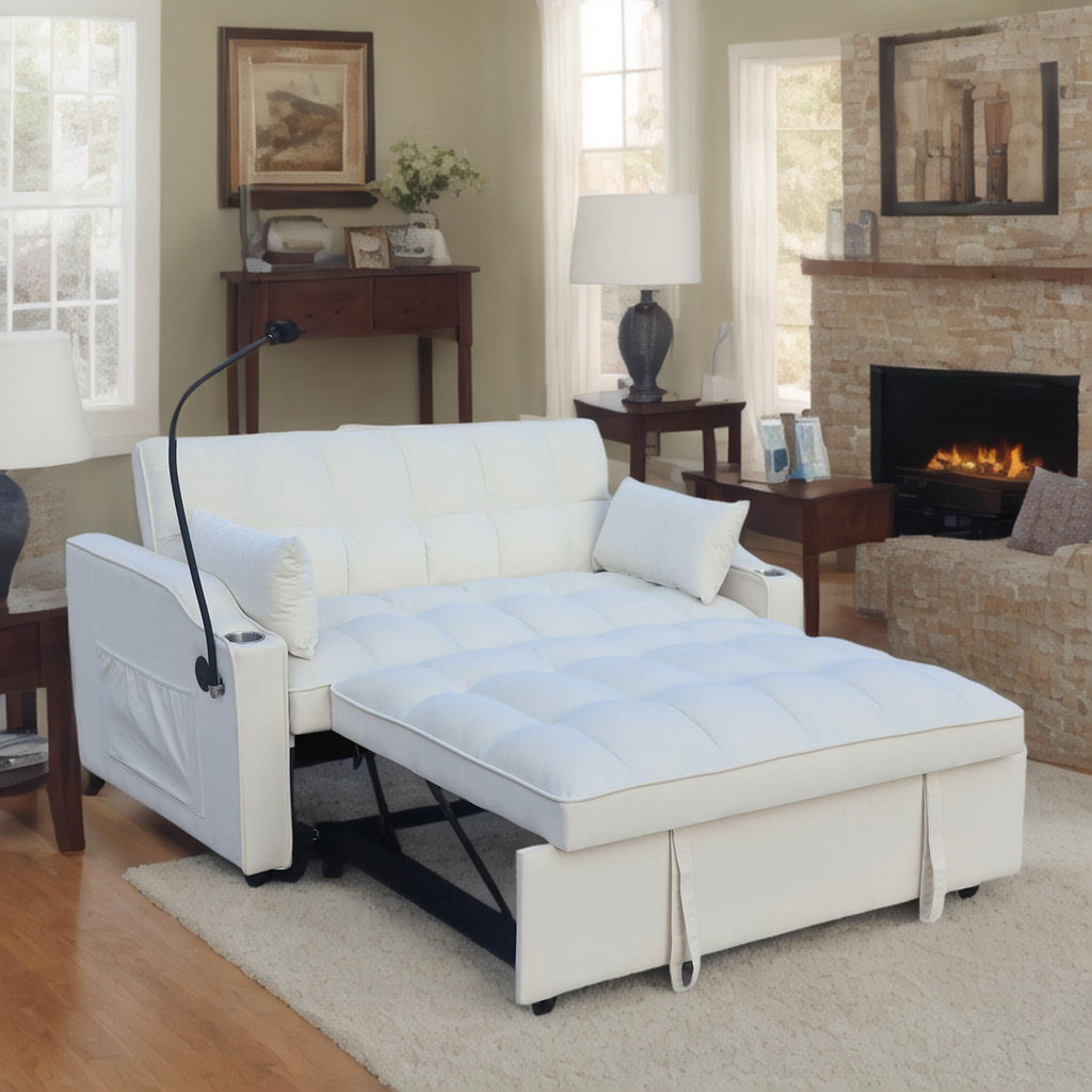 Modern Loveseat Futon Sofa With Pullout Bed, Adjustable Reclining Backrest, Toss Pillows by Unique Piece Furniture