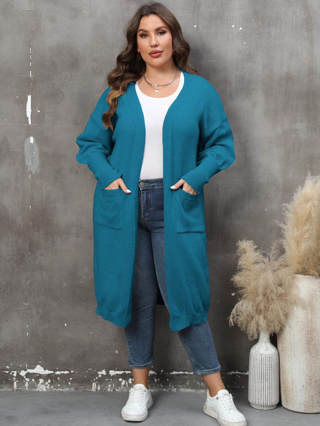 Plus Size Long Sleeve Pocketed Cardigan by Wild and Free Boutique