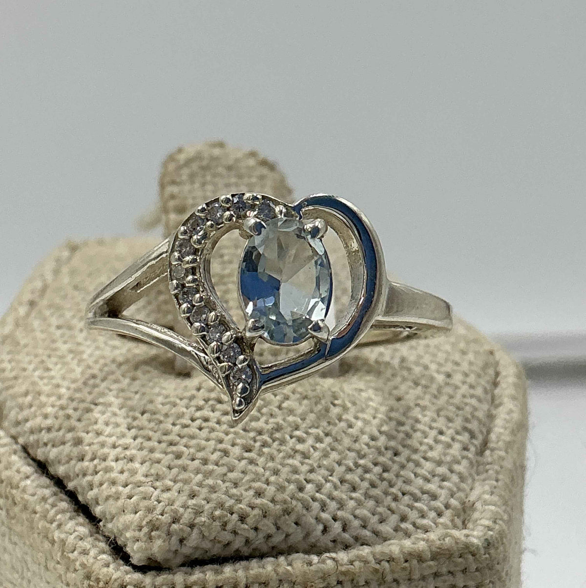 Sterling Silver Heart Aquamarine Ring- Size 9 - Peace, Courage & Clear Communication by Sacred Crystals