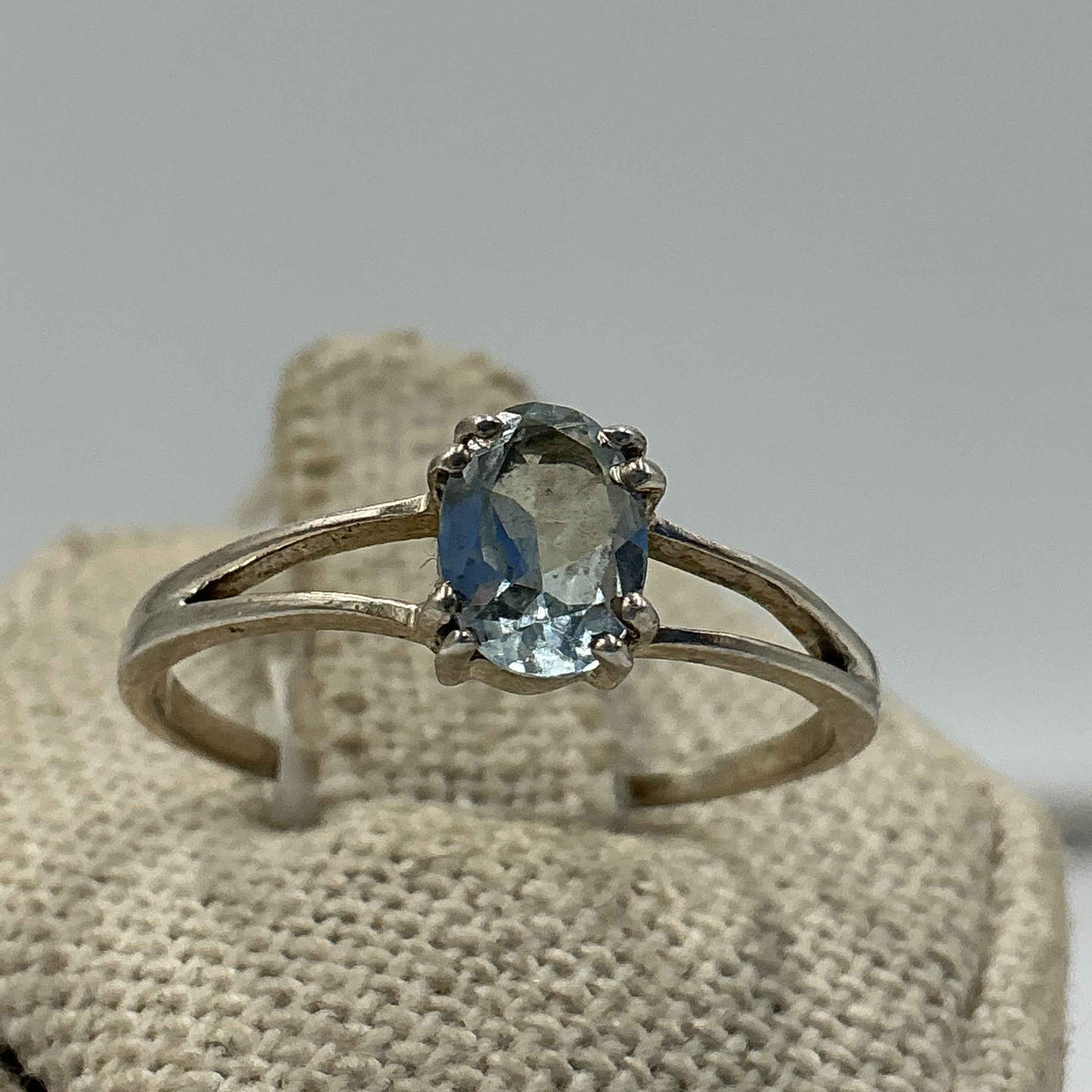 Sterling Silver Split Banded Oval Aquamarine Ring- Size 9 - Peace, Courage & Clear Communication by Sacred Crystals