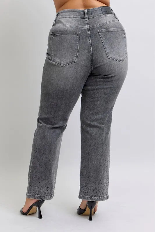 Judy Blue Full Size High Waist Rhinestone Straight Jeans Plus Size by Wild and Free Boutique