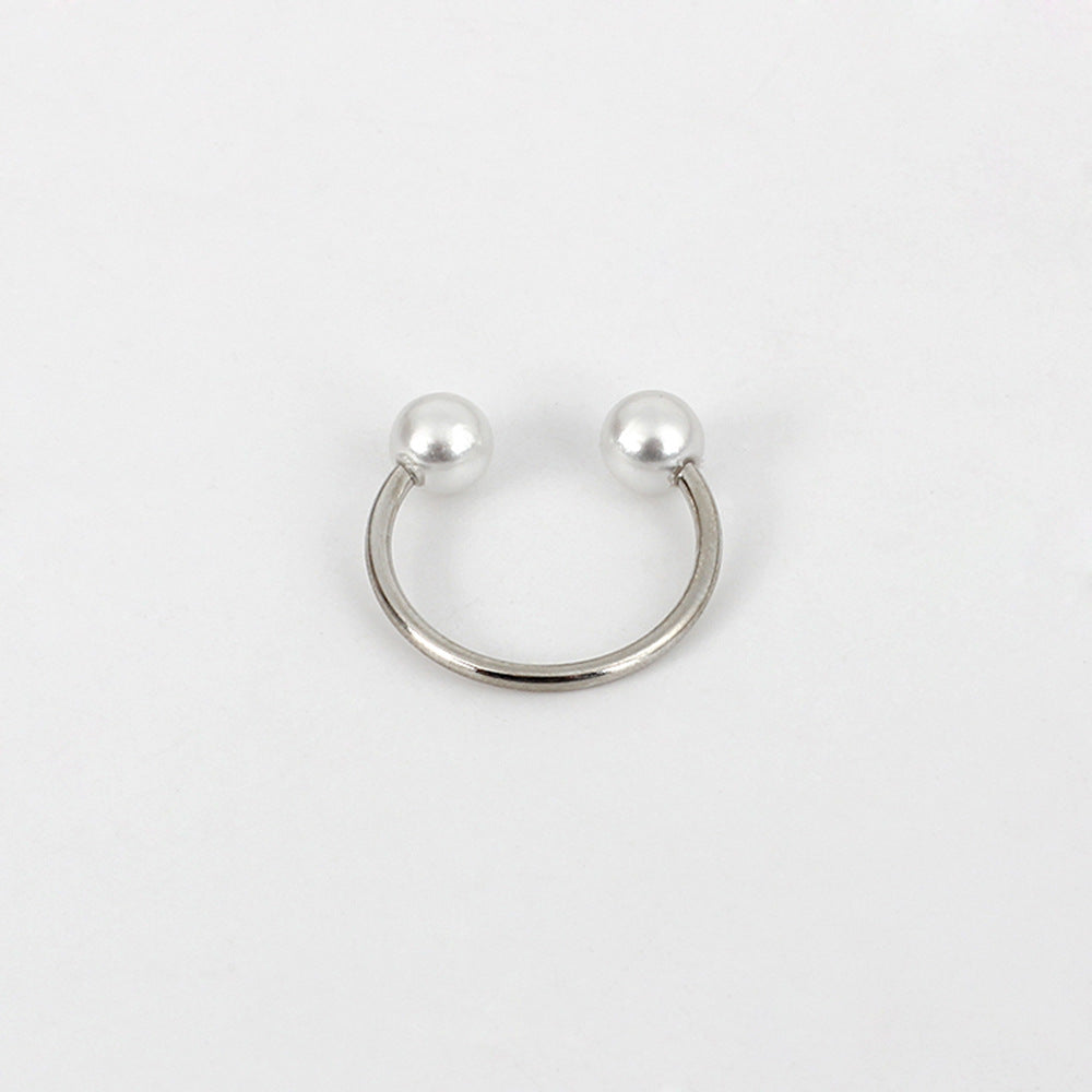 925 Sterling Silver Pearl Open Ring Double Pearl Adjustable Ring for Women Girls by SHOMICOBOUTIQUE