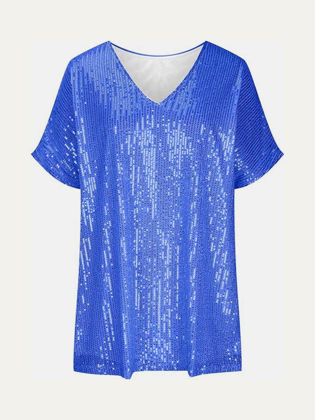 Full Size Sequin V-Neck Short Sleeve Top for Women by Selvanelle