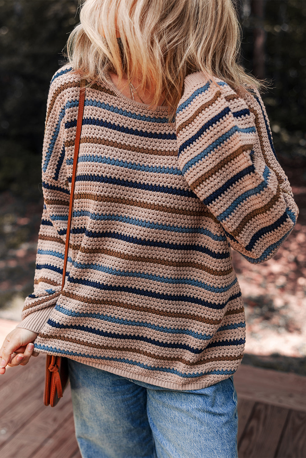 Multicolour Striped Knitted Drop Shoulder Round Neck Sweater by Dear-Lover Dropshipping