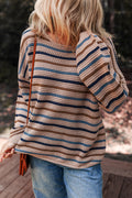 Multicolour Striped Knitted Drop Shoulder Round Neck Sweater by Dear-Lover Dropshipping